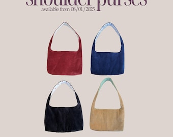 Corduroy Shoulder Purse | Soft Structured Cotton-Lined Bag | Handmade, everyday purse