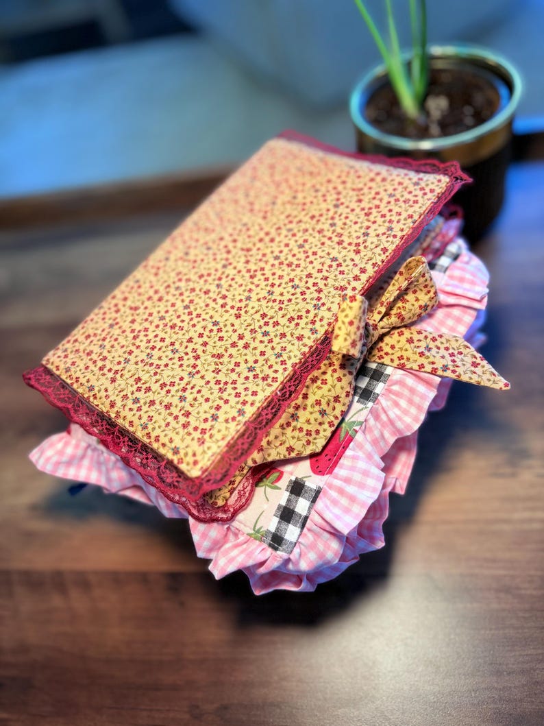 Handmade Bible Cover | Quilted, Patchwork, Corduroy | Customizable Fabric and Ruffles | Book, Diary Cover