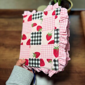 Handmade Bible Cover | Quilted, Patchwork, Corduroy | Customizable Fabric and Ruffles | Book, Diary Cover | Strawberry, Gingham