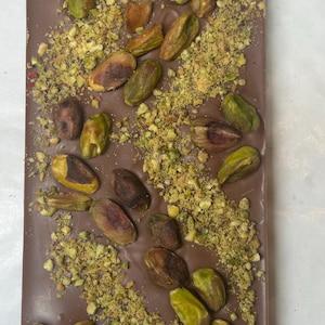 Milk Belgian chocolate pistachio.