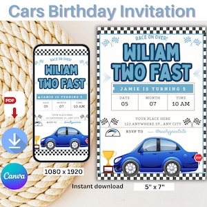 Car Birthday Invitation, Car Birthday Invite, Cars Party Invitation, Race Cars Birthday, Cute Birthday Card, Modern Invitation