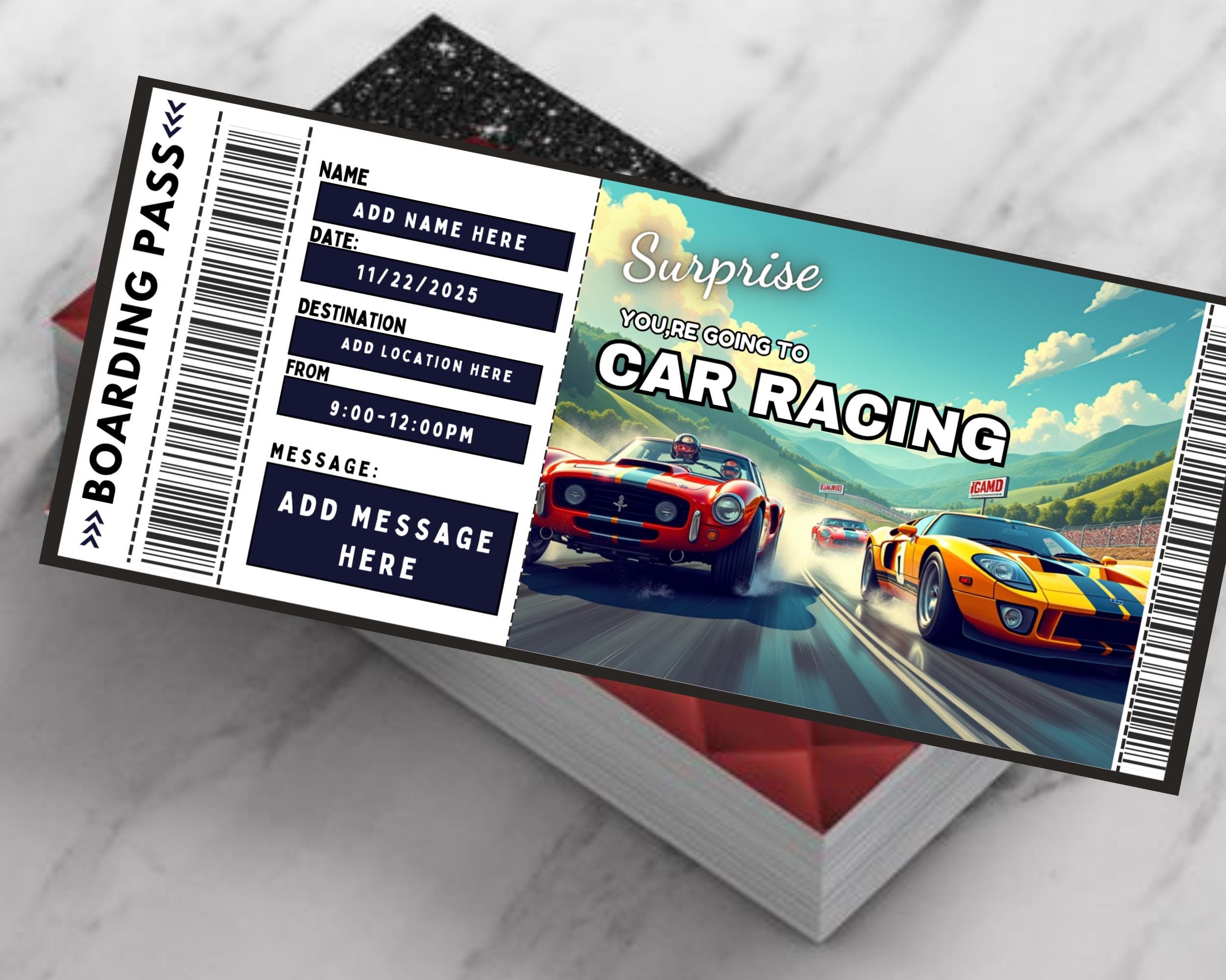 Car Racing Surprise Gift Ticket, Car Racing Event Vouchers, Car Racing ...