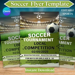 Soccer Flyers Template, Soccer Sport Party, Game Day Flyer, Soccer Team, Football Flyer, Sports Flyer, Digital Download ,Editable Canva