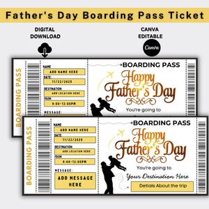 Father's Day Boarding Pass, Fathers Day Ticket, Vacation For Dad, Personalized Travel Gift For Dad, Canva Template,  Print At Home Ticket