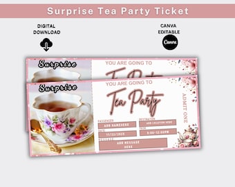 Custom Tea Party Ticket, Tea Party Birthday, Tea Party Invite, Digital Gift Voucher, Tea Party Theme, Night Tea Gift, Tea Party Decor