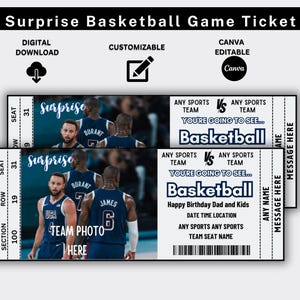 Basketball Ticket, Basketball Surprise Ticket, Basketball Gift Ticket, Sportticket, Sportspielticket, benutzerdefiniertes Ticket, Canva bearbeitbar