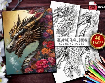 Kleurplaten bloemendraak: 40 grijswaardenillustraties (afdrukbaar pdf-bestand)