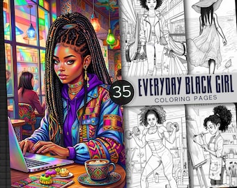 35 Black Girl Daily Life Coloring Book | Afrocentric Art (PDF)
