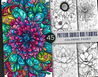 45 páginas para colorear con remolinos florales: Arte para la atención plena (PDF imprimible)