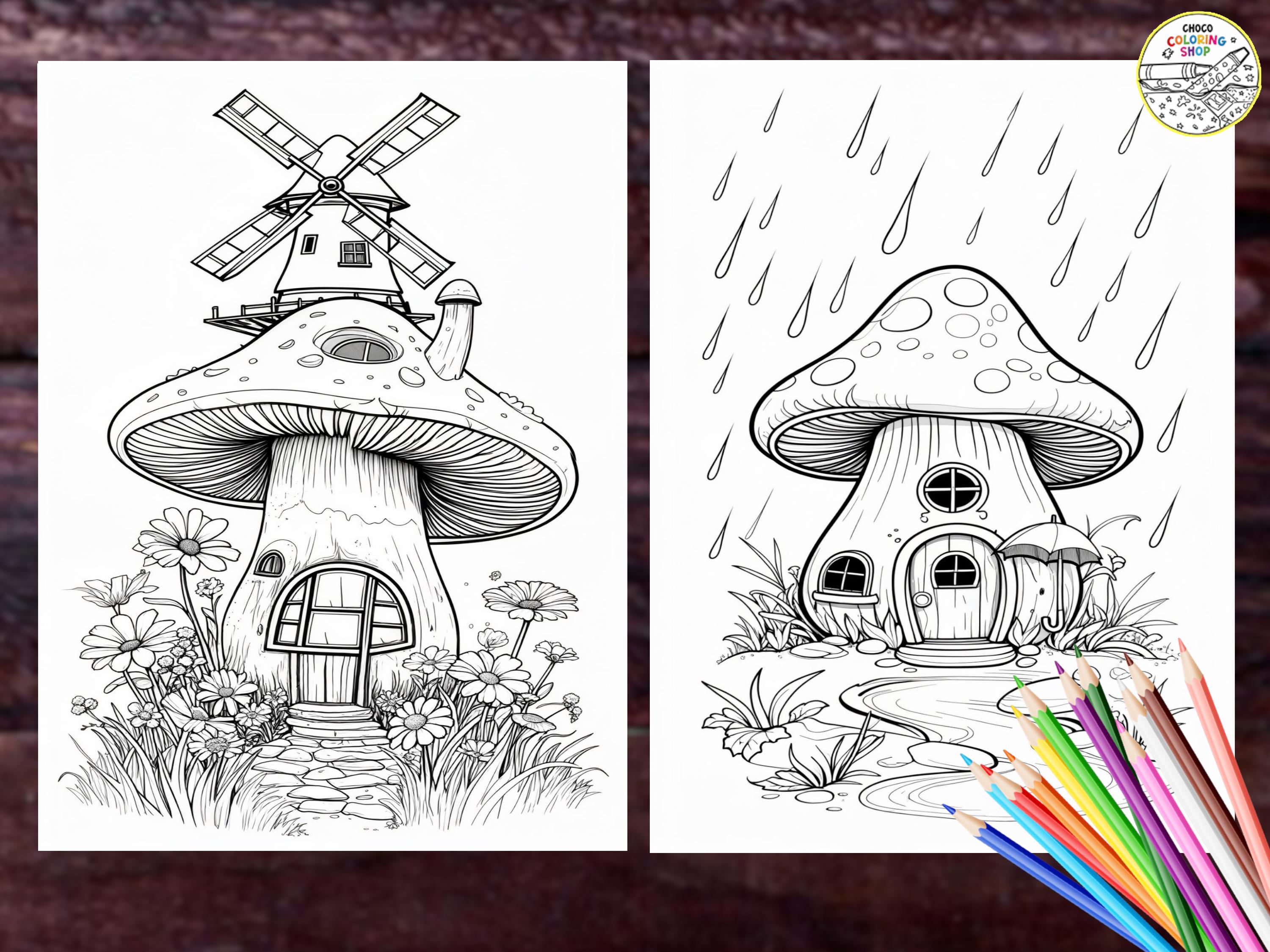 60 Enchanted Mushroom House Coloring Pages: Fantasy Floral Designs ...