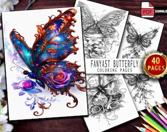 Butterfly Coloring Book | 40 Fantasy Pages for Adults & Kids (PDF)