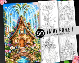 Dibujos para colorear de casas de hadas: 50 diseños encantados (PDF imprimible)