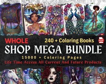 Whole Shop Fantasy Coloring Pages Mega Bundle, Dark Gothic Dragons Fairies Witches (PDF)