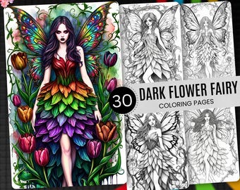 Dark Flower Fairy Coloring Book | 30 Gothic Art Pages (PDF)