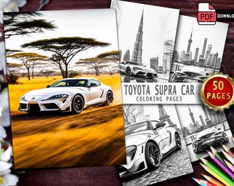 Livre de coloriage Toyota Supra : 50 pages de voitures à grande vitesse amusantes (téléchargement PDF)