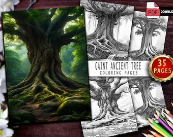 Kleurboek Ancient Tree – 35 grijswaardenillustraties (afdrukbare pdf, direct downloaden)