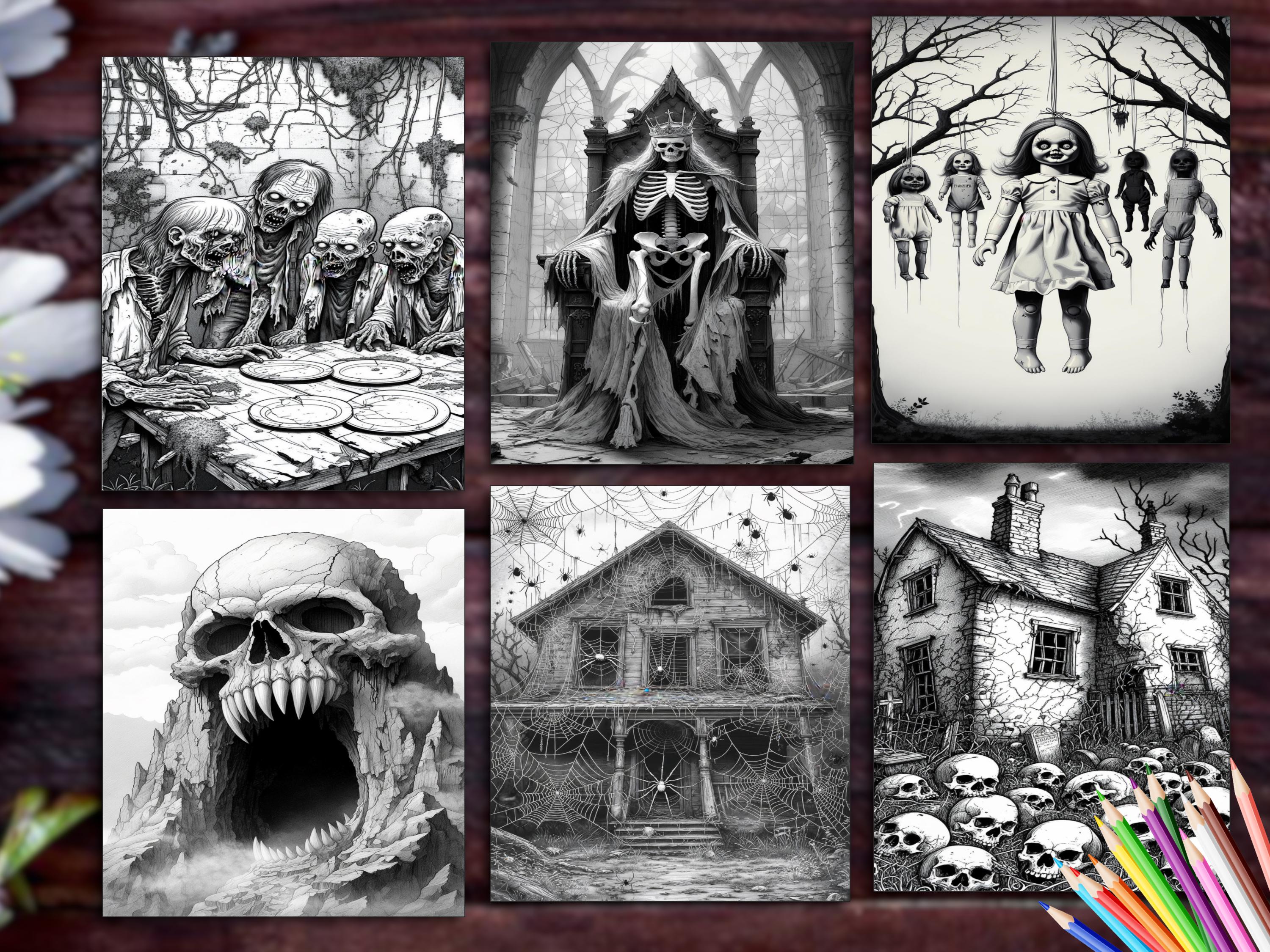 Horror Scene 1 Coloring Book | Creepy Illustrations (PDF Pattern) - Etsy
