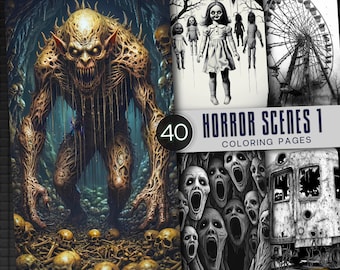 Horror Scene 1 Coloring Book | Creepy Illustrations (PDF Pattern)