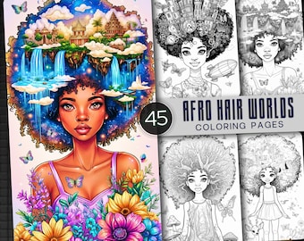 40 Afro Hair Worlds Coloring Pages for Kids, Teens, Adults (Digital Download)