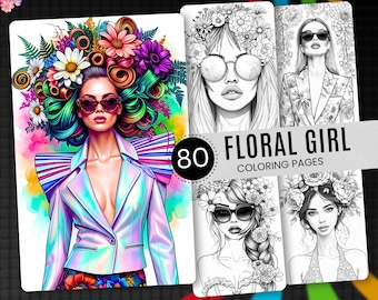 Floral Girl Coloring Book: 80 Printable Pages for Adults & Kids (PDF)