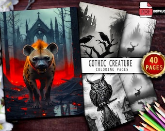 Gothic Creatures Coloring Book | 40 Dark Fantasy Grayscale Pages (PDF Pattern)