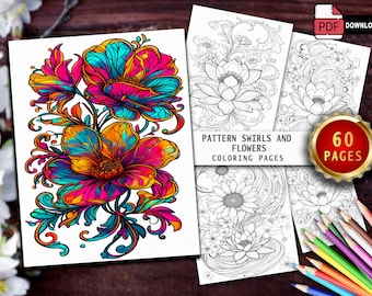 60 Floral Swirls Coloring Pages: Mindfulness Art (Printable PDF)