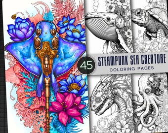 Sea Creature Coloring Book: 45 Ocean-Themed Pages (Printable PDF)