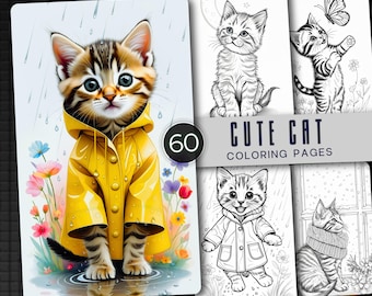 Cats Coloring Book – 60 Adorable Pages, Relaxing Feline Art (Printable PDF)