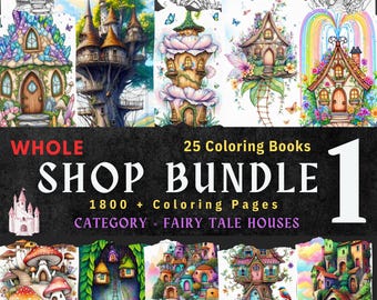 1800+ Fairy Tale Houses Coloring Pages Mega Bundle | Fantasy Mushroom Cottage PDF (Digital Download)