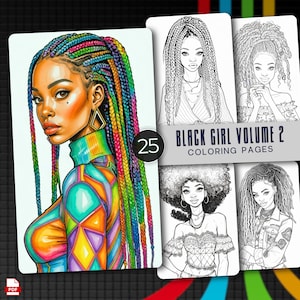 Black Women Coloring Book Vol 2, Afro Style Portraits, Melanin Beauty Pages (PDF Download)