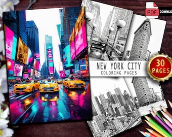 Kleurboek NYC | 30 realistische stadsgezichten van New York (pdf-patroon)