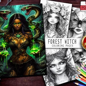50 Hübsche Hexe Ausmalbilder: Fantasy, Anime, Halloween (Druckbare PDF)