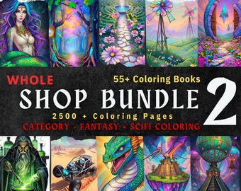 2500+ Fantasy Sci-Fi Coloring Pages Mega Bundle, Dragons, Fairies, Space (Digital Download)