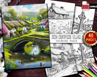 Irish Village Coloring Book | 40 Ireland Countryside Scenes (Printable PDF)