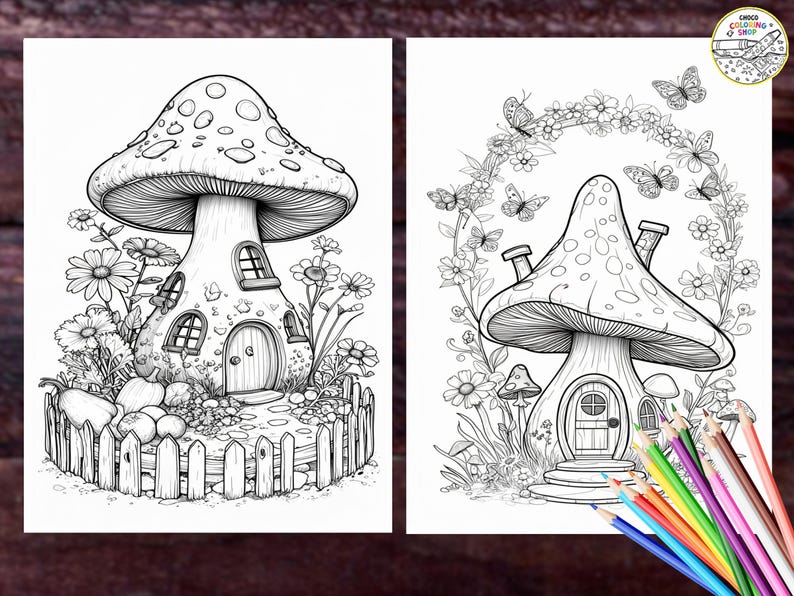 60 Enchanted Mushroom House Coloring Pages: Fantasy Floral Designs ...