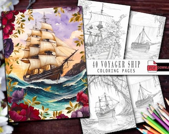 Sailing Ship Coloring Book – 40 Nautical Adventure Pages (Printable PDF)