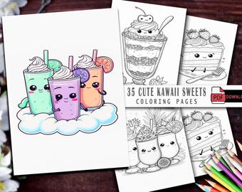 Kawaii Sweets Coloring Book – 35 Adorable Dessert Pages (PDF Download)