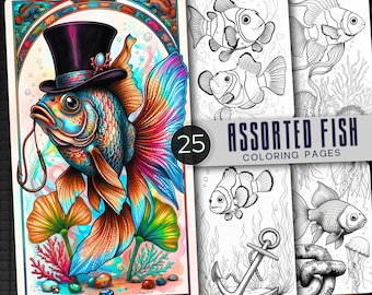 Libro para colorear de peces: 25 páginas de arte submarino en escala de grises (descarga en PDF)