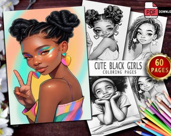 60 Kawaii Black Girls Coloring Pages | Kids & Adults (Digital Download)