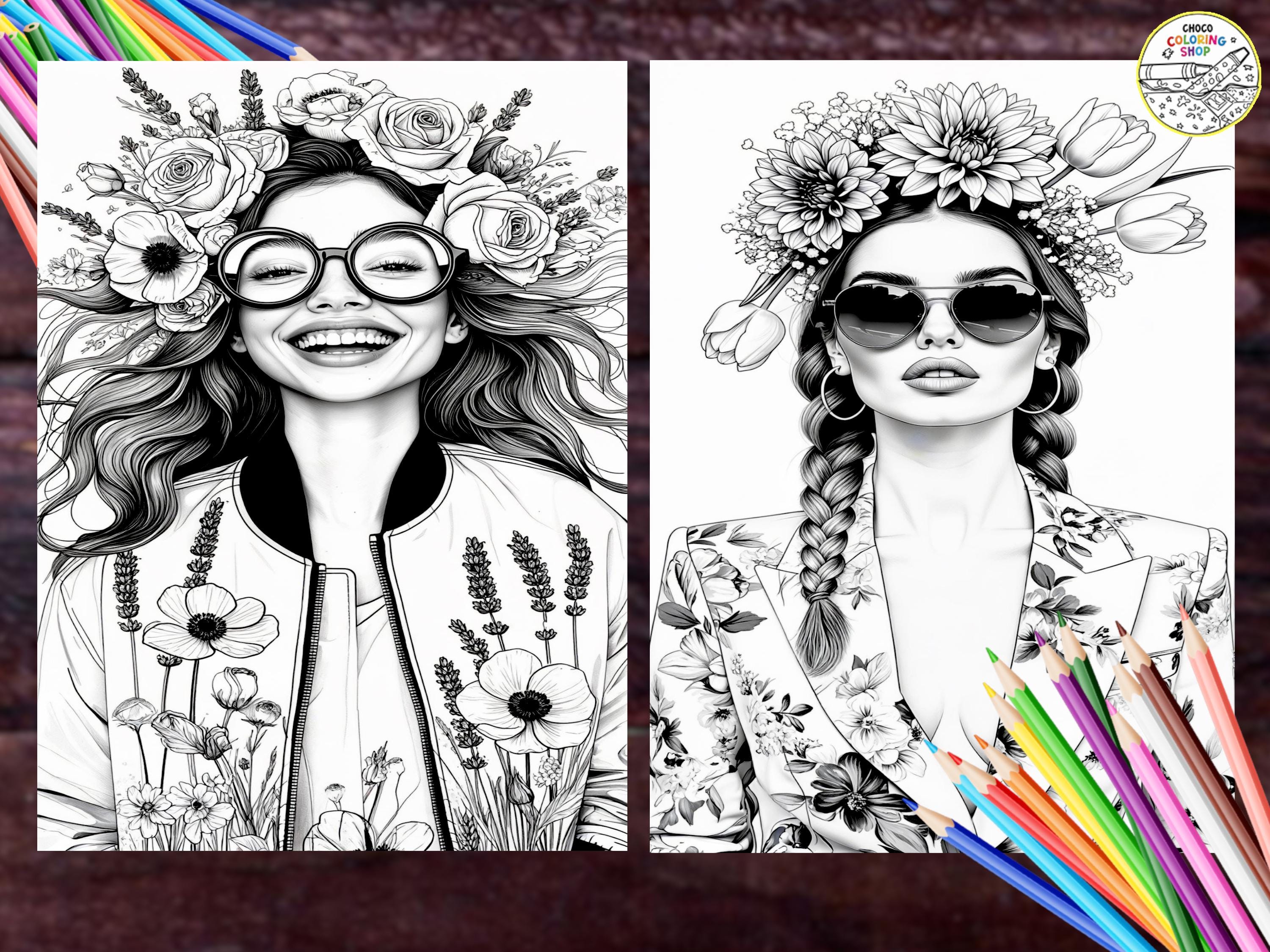 Model Color Book Floral Model Coloring Book: 80 Printable Pages for Adults & Kids (PDF ...
