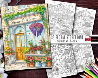 Kleurboek Flower Storefront: 35 bloemmotieven (pdf-patroon)
