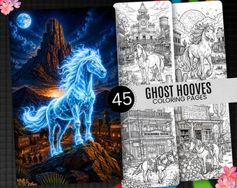 45 Ghost Hooves Coloring Pages, Spooky Horse Printable PDF, Wild West Halloween Coloring Book