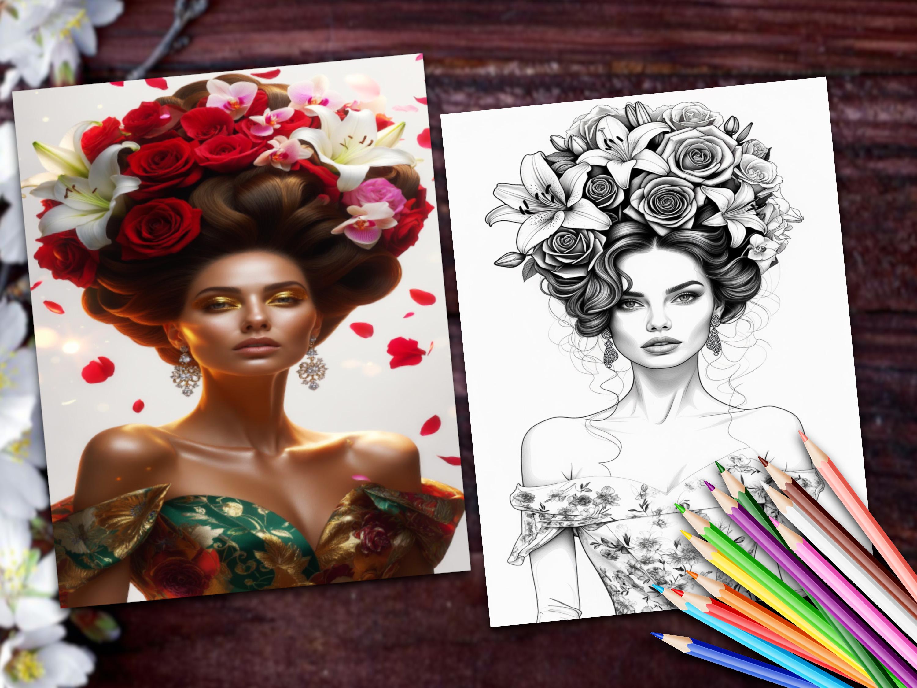 Model Color Book Floral Model Coloring Book: 80 Printable Pages for Adults & Kids (PDF ...