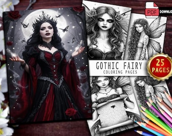 Gothic Fairy Coloring Book: Dark Fantasy Art, 25+ Pages (Printable PDF)
