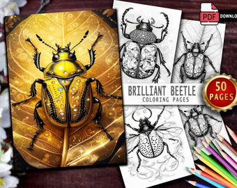 50 kleurplaten kever: illustraties van insecten in grijstinten (digitale download)