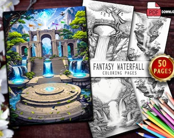 50 kleurplaten fantasiewaterval: kunst in grijswaarden voor volwassenen en kinderen (digitale download)