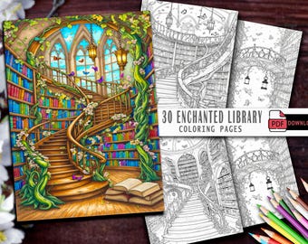 30 Enchanted Library-kleurboeken voor volwassenen en kinderen | Direct downloaden | Afdrukbare pdf