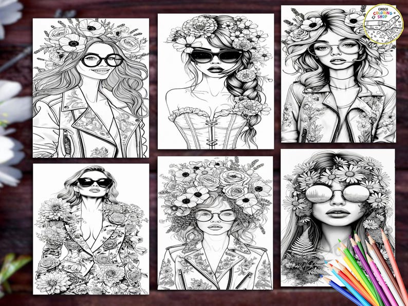 Model Color Book Floral Model Coloring Book: 80 Printable Pages for Adults & Kids (PDF ...