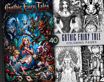 40 Gothic Fairy Tales Horror Coloring Book, Dark Fantasy Art Therapy (PDF Download)