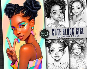 60 Kawaii Black Girls Coloring Pages | Kids & Adults (Digital Download)